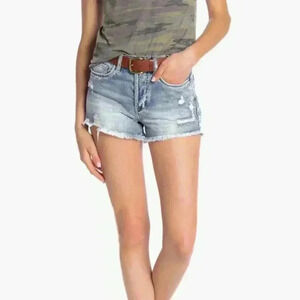 BlankNYC High Rise Distressed‎ Denim Shorts in HOLLYWEIRD Fringe Button Fly NWT